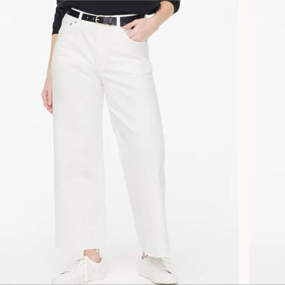 J. Crew NWT Curvy Petite 29 High Waisted Wide Leg Crop White Raw Hem Jeans - Picture 2 of 12